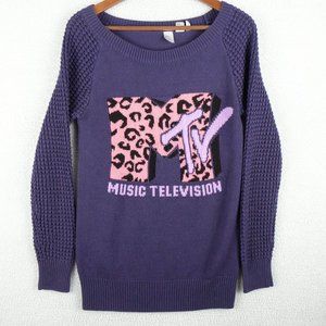 Much Music Sweater Womens 4 Purple  Pink Knit Retro Sweatshirt Music TV